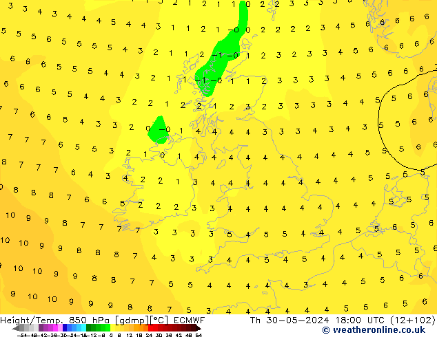 Z500/Rain (+SLP)/Z850 ECMWF Th 30.05.2024 18 UTC