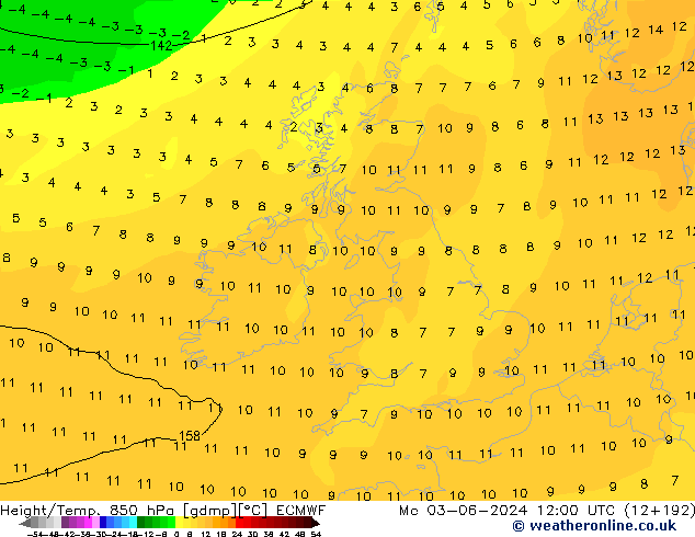 Z500/Rain (+SLP)/Z850 ECMWF lun 03.06.2024 12 UTC