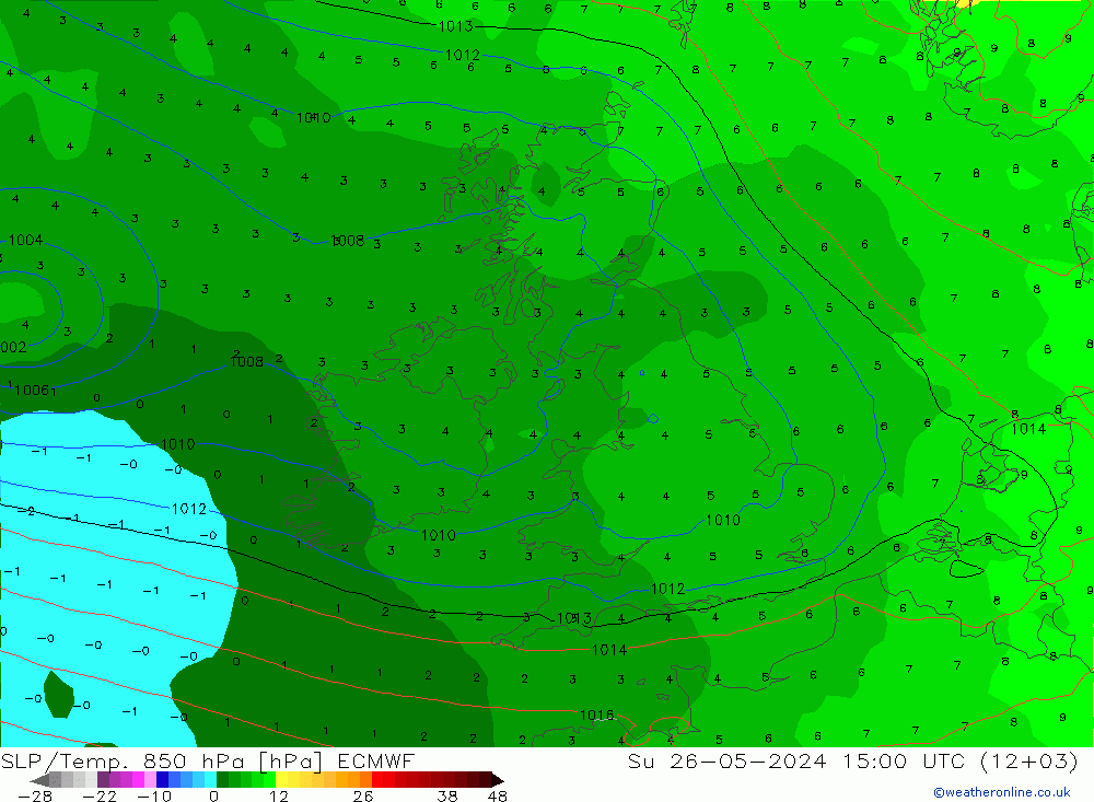 SLP/Temp. 850 hPa ECMWF dom 26.05.2024 15 UTC