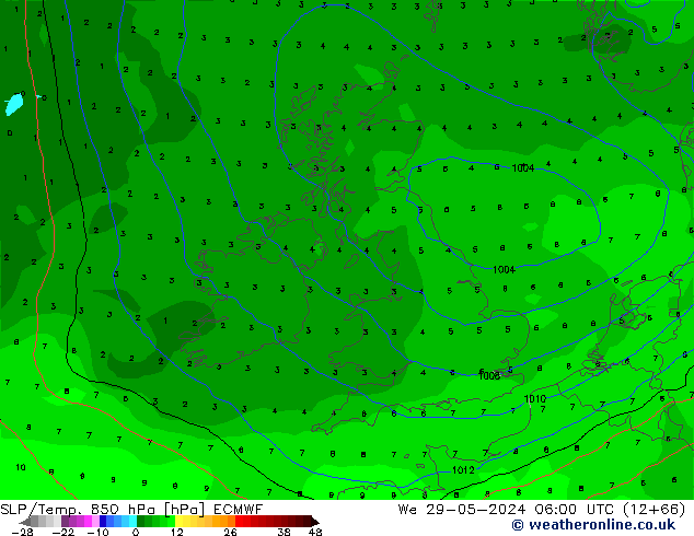 SLP/Temp. 850 hPa ECMWF We 29.05.2024 06 UTC