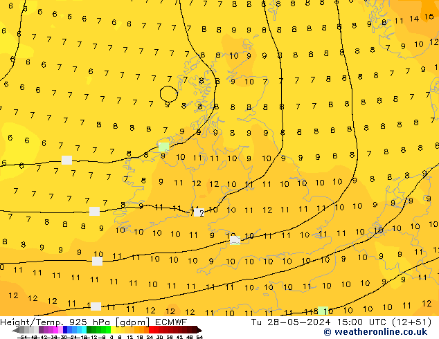 Height/Temp. 925 hPa ECMWF Tu 28.05.2024 15 UTC