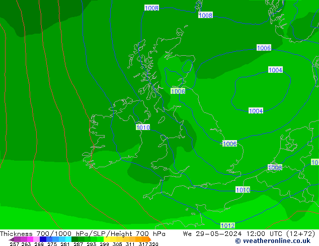 Thck 700-1000 гПа ECMWF ср 29.05.2024 12 UTC