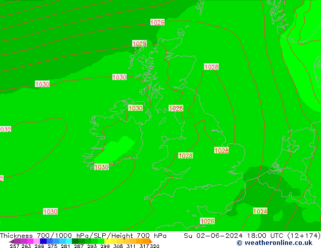 Dikte700-1000 hPa ECMWF zo 02.06.2024 18 UTC