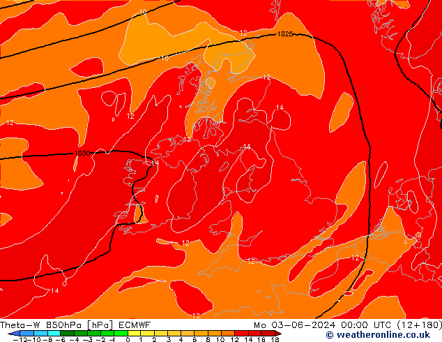 Theta-W 850hPa ECMWF Pzt 03.06.2024 00 UTC