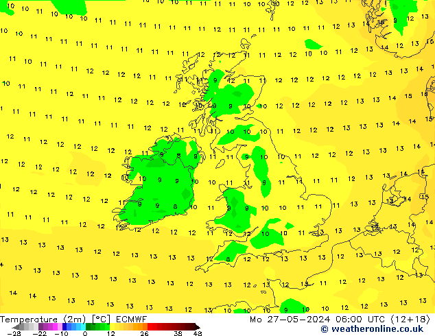 Temperatura (2m) ECMWF Seg 27.05.2024 06 UTC