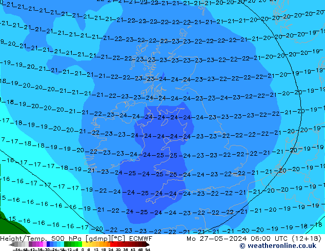 Z500/Rain (+SLP)/Z850 ECMWF pon. 27.05.2024 06 UTC