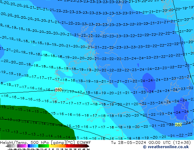 Z500/Rain (+SLP)/Z850 ECMWF wto. 28.05.2024 00 UTC