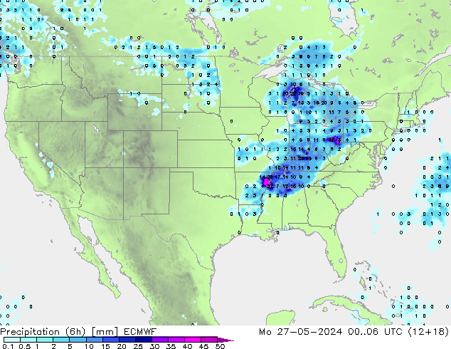 Z500/Rain (+SLP)/Z850 ECMWF pon. 27.05.2024 06 UTC