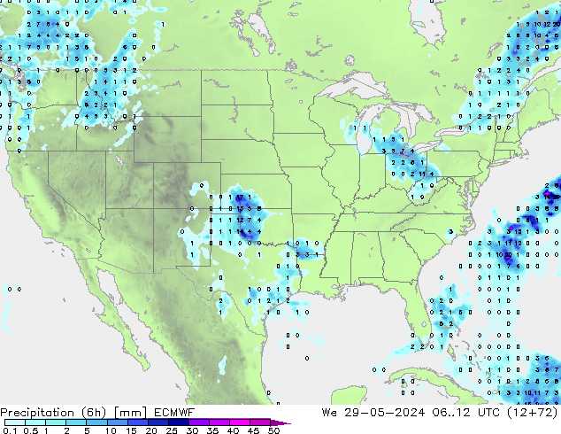 Precipitation (6h) ECMWF We 29.05.2024 12 UTC