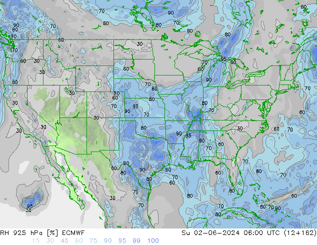 RH 925 hPa ECMWF Dom 02.06.2024 06 UTC