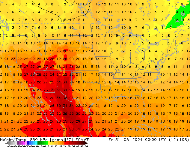 Height/Temp. 850 hPa ECMWF Fr 31.05.2024 00 UTC