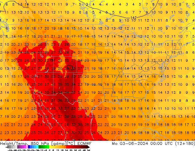 Hoogte/Temp. 850 hPa ECMWF ma 03.06.2024 00 UTC