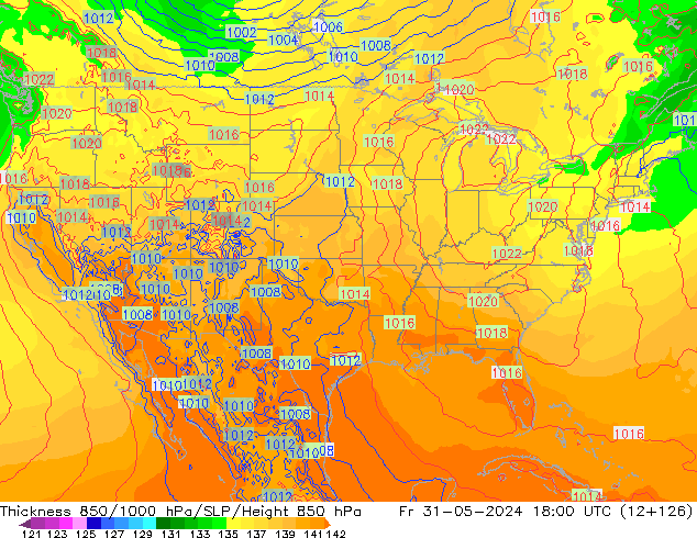 Thck 850-1000 hPa ECMWF Fr 31.05.2024 18 UTC