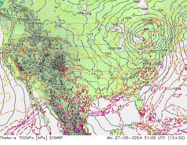 Theta-e 700hPa ECMWF Mo 27.05.2024 21 UTC