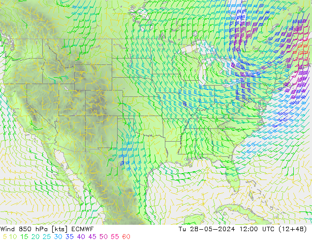 Wind 850 hPa ECMWF Tu 28.05.2024 12 UTC