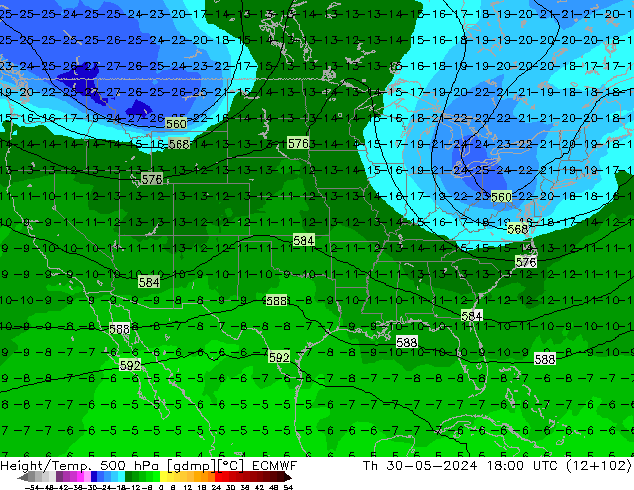 Z500/Rain (+SLP)/Z850 ECMWF Th 30.05.2024 18 UTC