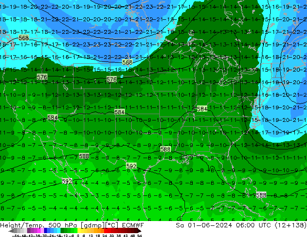 Height/Temp. 500 hPa ECMWF sab 01.06.2024 06 UTC