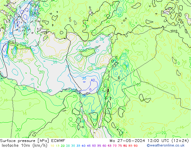 Isotachs (kph) ECMWF Mo 27.05.2024 12 UTC