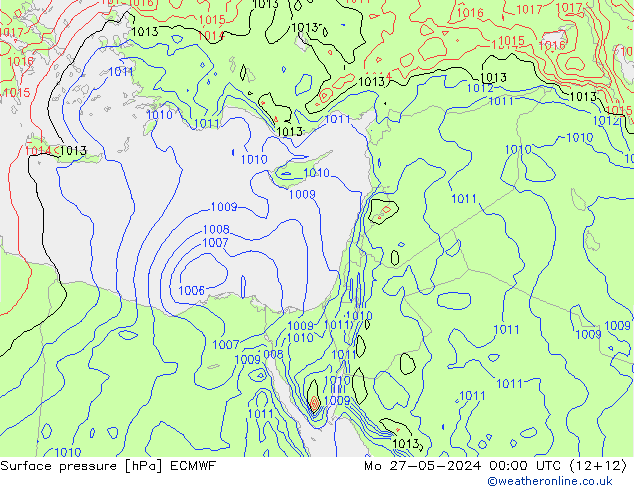 Atmosférický tlak ECMWF Po 27.05.2024 00 UTC