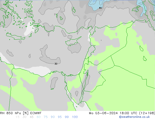 RH 850 гПа ECMWF пн 03.06.2024 18 UTC