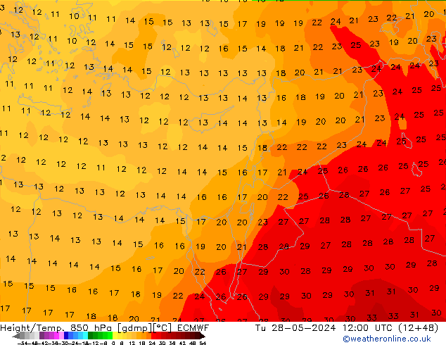 Z500/Rain (+SLP)/Z850 ECMWF Tu 28.05.2024 12 UTC