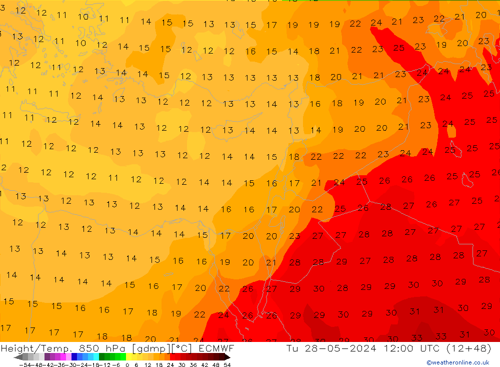 Z500/Yağmur (+YB)/Z850 ECMWF Sa 28.05.2024 12 UTC