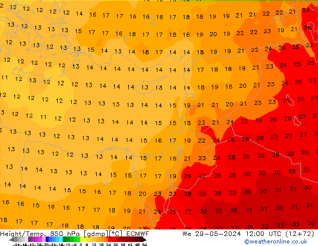 Z500/Rain (+SLP)/Z850 ECMWF mer 29.05.2024 12 UTC