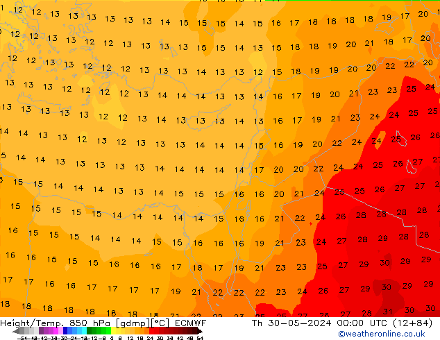 Z500/Rain (+SLP)/Z850 ECMWF jue 30.05.2024 00 UTC