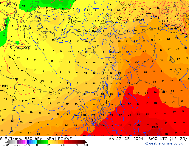 SLP/Temp. 850 hPa ECMWF Mo 27.05.2024 18 UTC