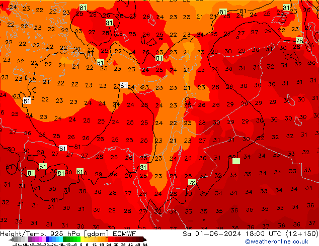 Hoogte/Temp. 925 hPa ECMWF za 01.06.2024 18 UTC