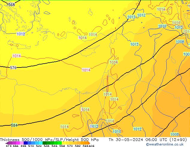 Thck 500-1000hPa ECMWF Qui 30.05.2024 06 UTC