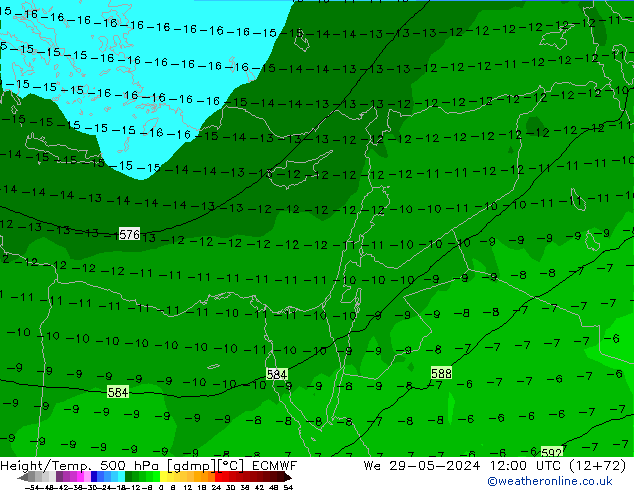 Z500/Rain (+SLP)/Z850 ECMWF mer 29.05.2024 12 UTC