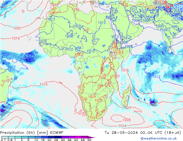 Z500/Rain (+SLP)/Z850 ECMWF Tu 28.05.2024 06 UTC