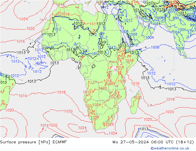 pressão do solo ECMWF Seg 27.05.2024 06 UTC