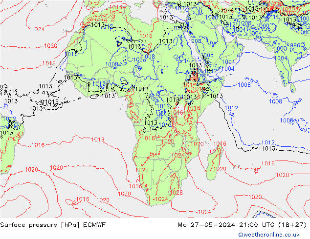 Atmosférický tlak ECMWF Po 27.05.2024 21 UTC