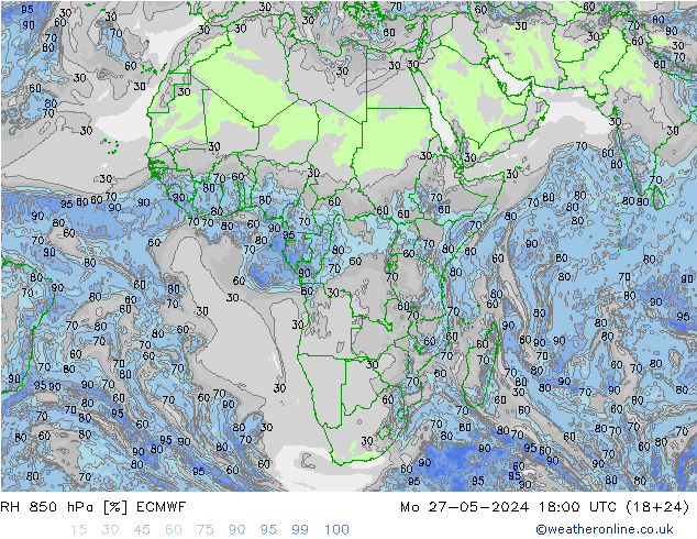 RH 850 hPa ECMWF lun 27.05.2024 18 UTC