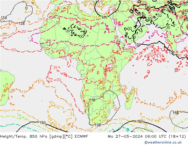 Z500/Rain (+SLP)/Z850 ECMWF Mo 27.05.2024 06 UTC