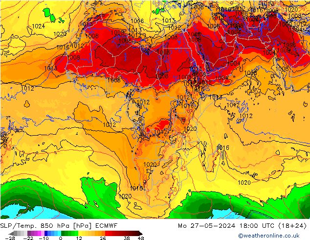 SLP/Temp. 850 hPa ECMWF Mo 27.05.2024 18 UTC