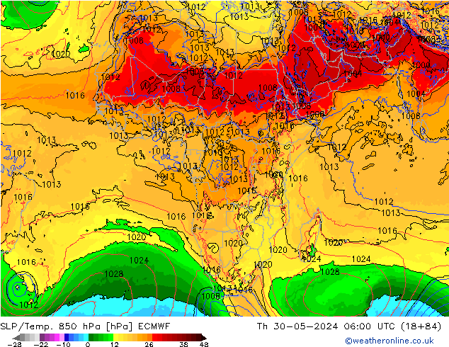 SLP/Temp. 850 hPa ECMWF Čt 30.05.2024 06 UTC