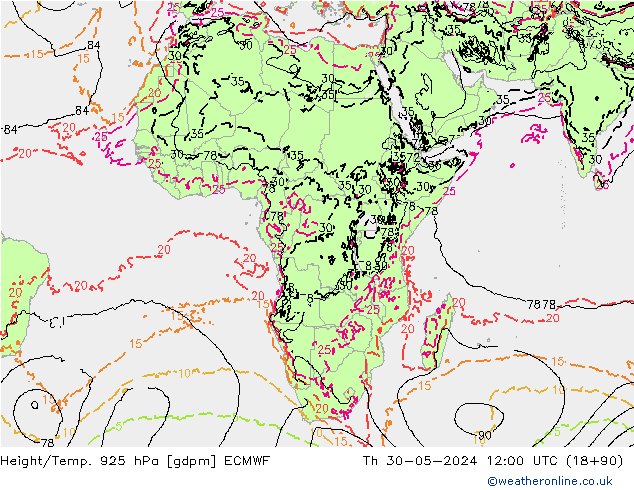 Height/Temp. 925 hPa ECMWF  30.05.2024 12 UTC