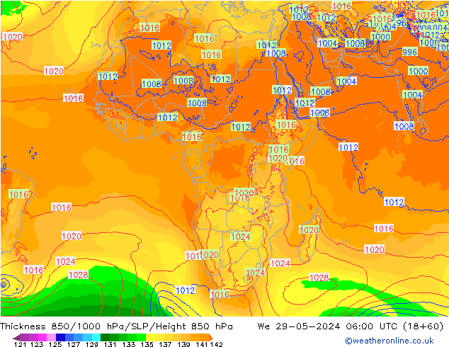 Thck 850-1000 hPa ECMWF We 29.05.2024 06 UTC