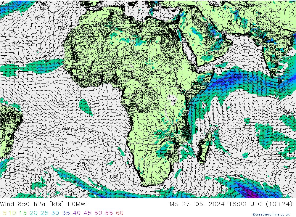 Wind 850 hPa ECMWF Mo 27.05.2024 18 UTC