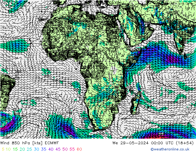 ветер 850 гПа ECMWF ср 29.05.2024 00 UTC