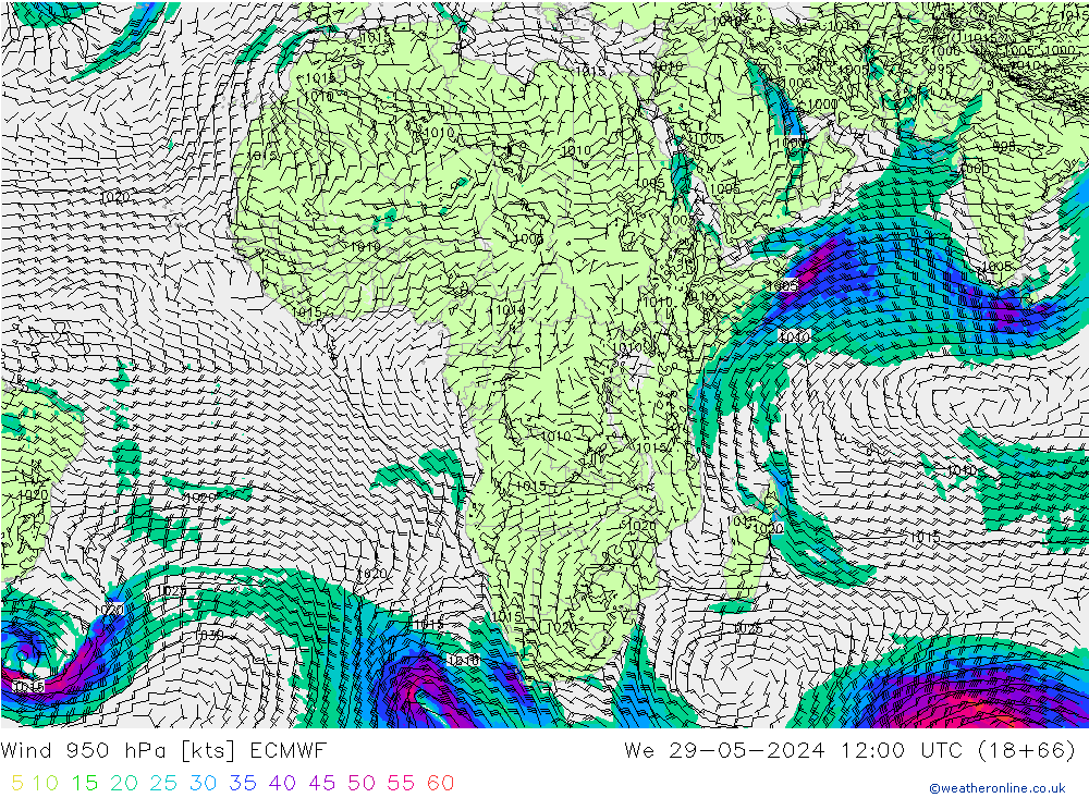 Wind 950 hPa ECMWF St 29.05.2024 12 UTC