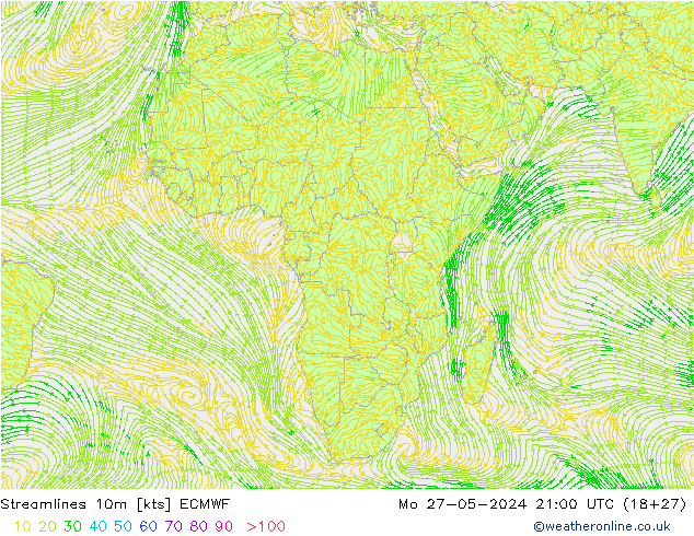 ветер 10m ECMWF пн 27.05.2024 21 UTC