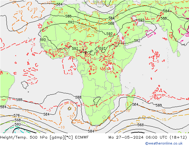 Z500/Rain (+SLP)/Z850 ECMWF Mo 27.05.2024 06 UTC