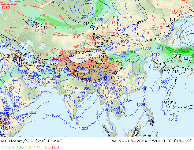 Jet Akımları/SLP ECMWF Çar 29.05.2024 15 UTC