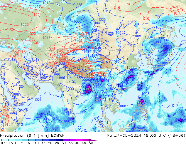 Z500/Rain (+SLP)/Z850 ECMWF Mo 27.05.2024 00 UTC