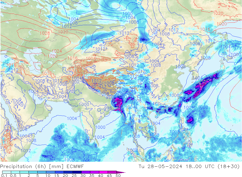 Z500/Rain (+SLP)/Z850 ECMWF  28.05.2024 00 UTC