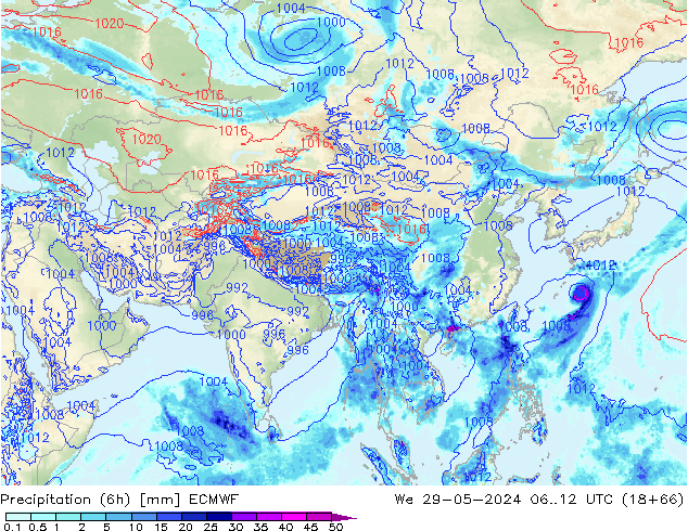 Precipitation (6h) ECMWF We 29.05.2024 12 UTC